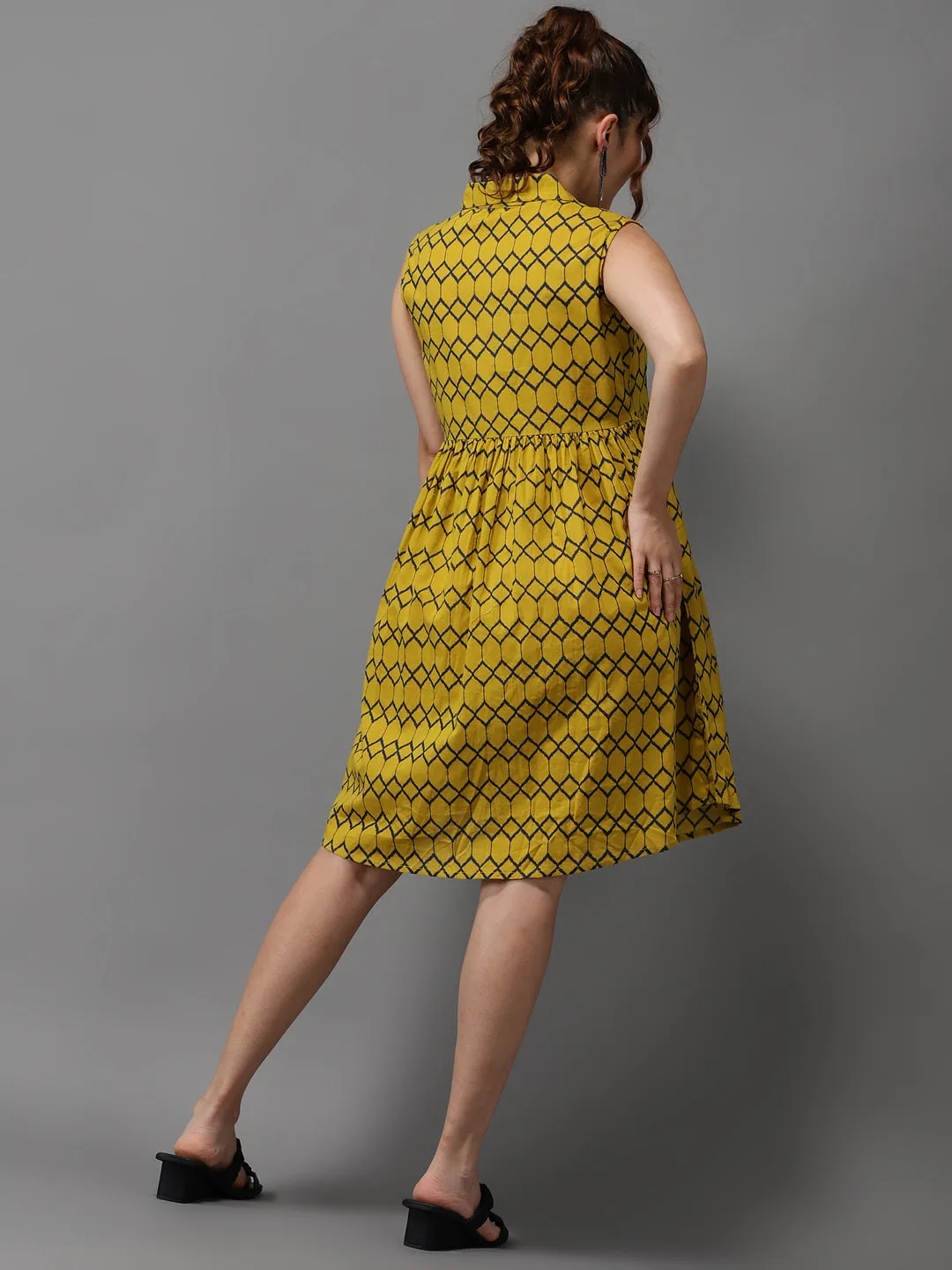 Women's Yellow Printed A-Line Dress