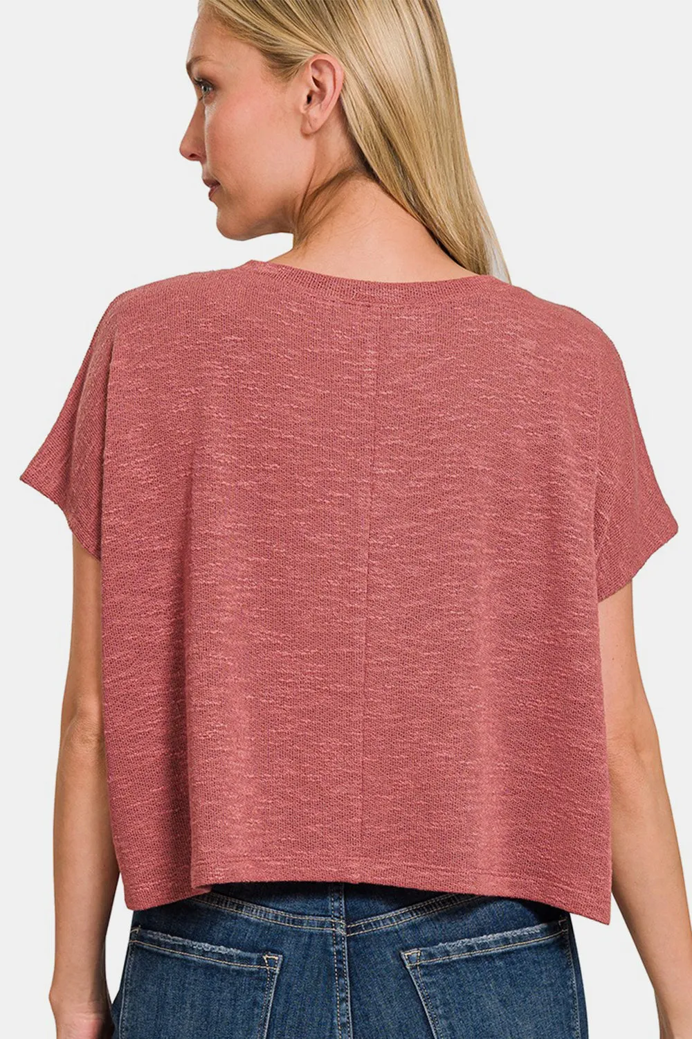 Women's Zenana V-Neck Short Sleeve Crop T-Shirt