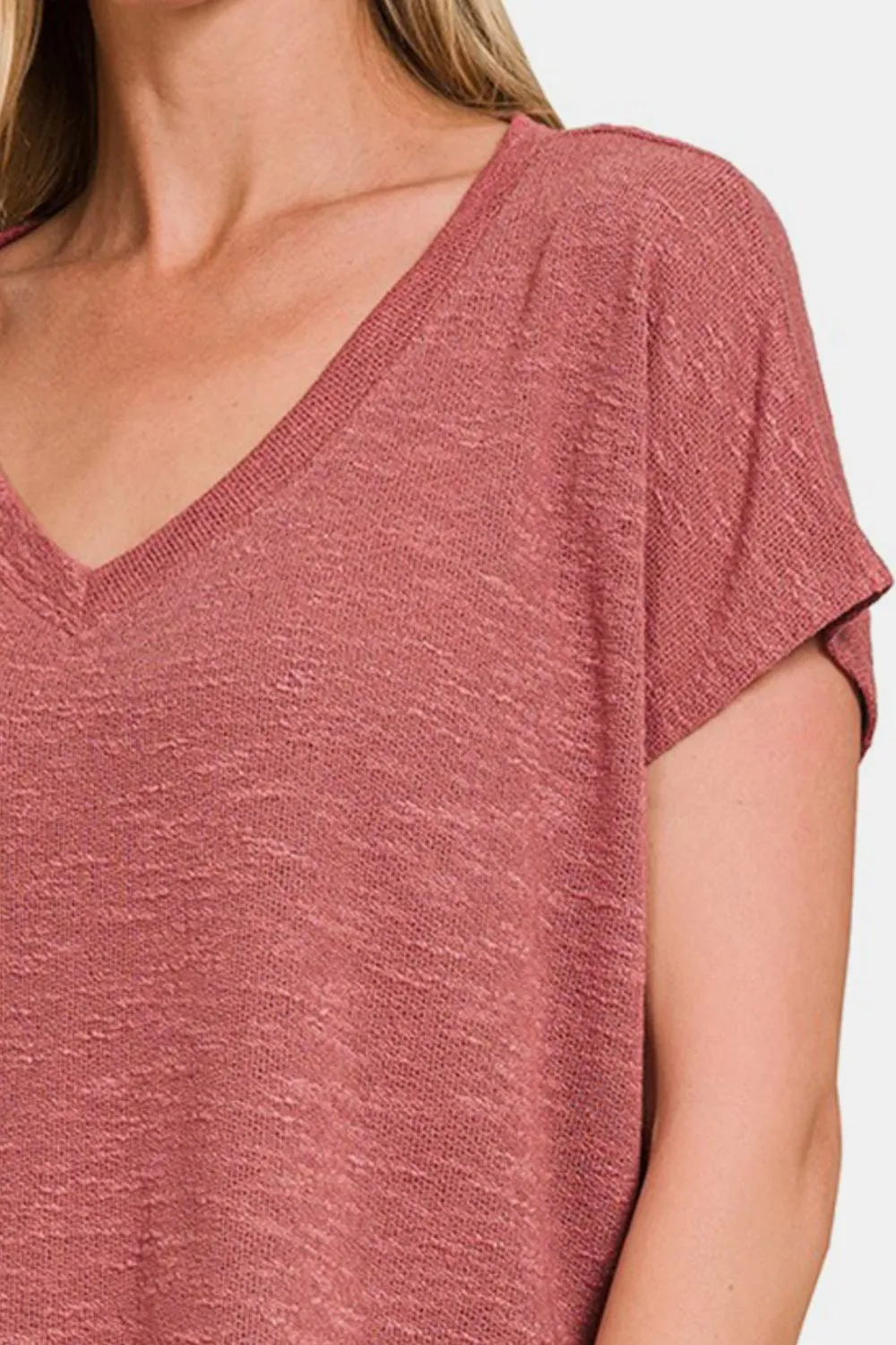 Women's Zenana V-Neck Short Sleeve Crop T-Shirt