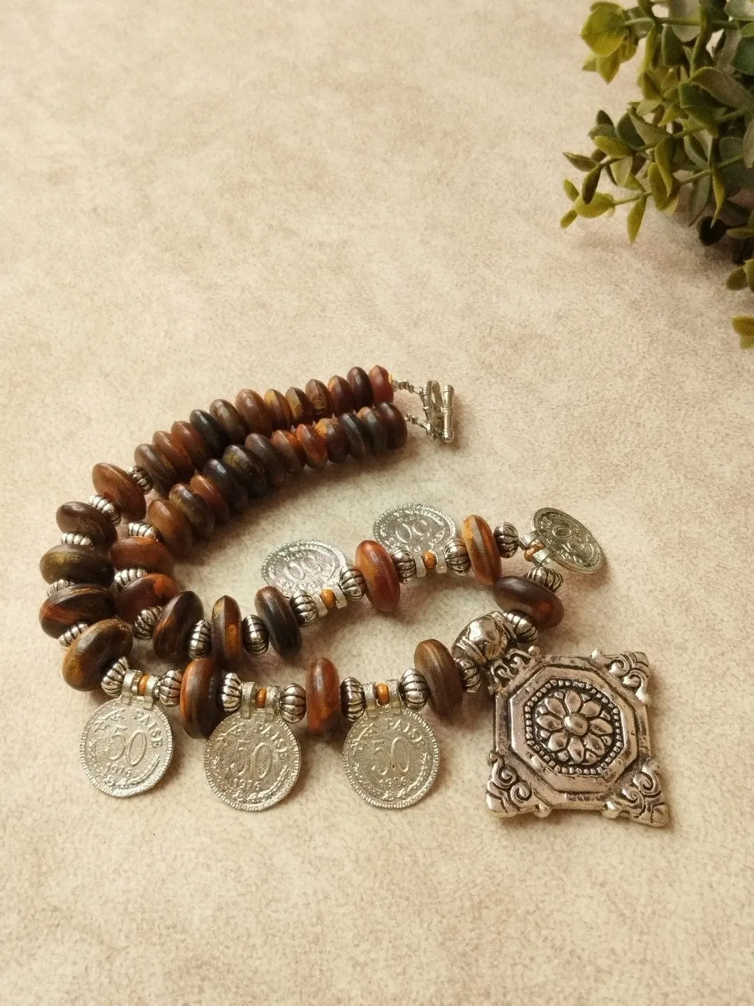 Wooden Beads and Silver Accent Earthy Elegance Necklace