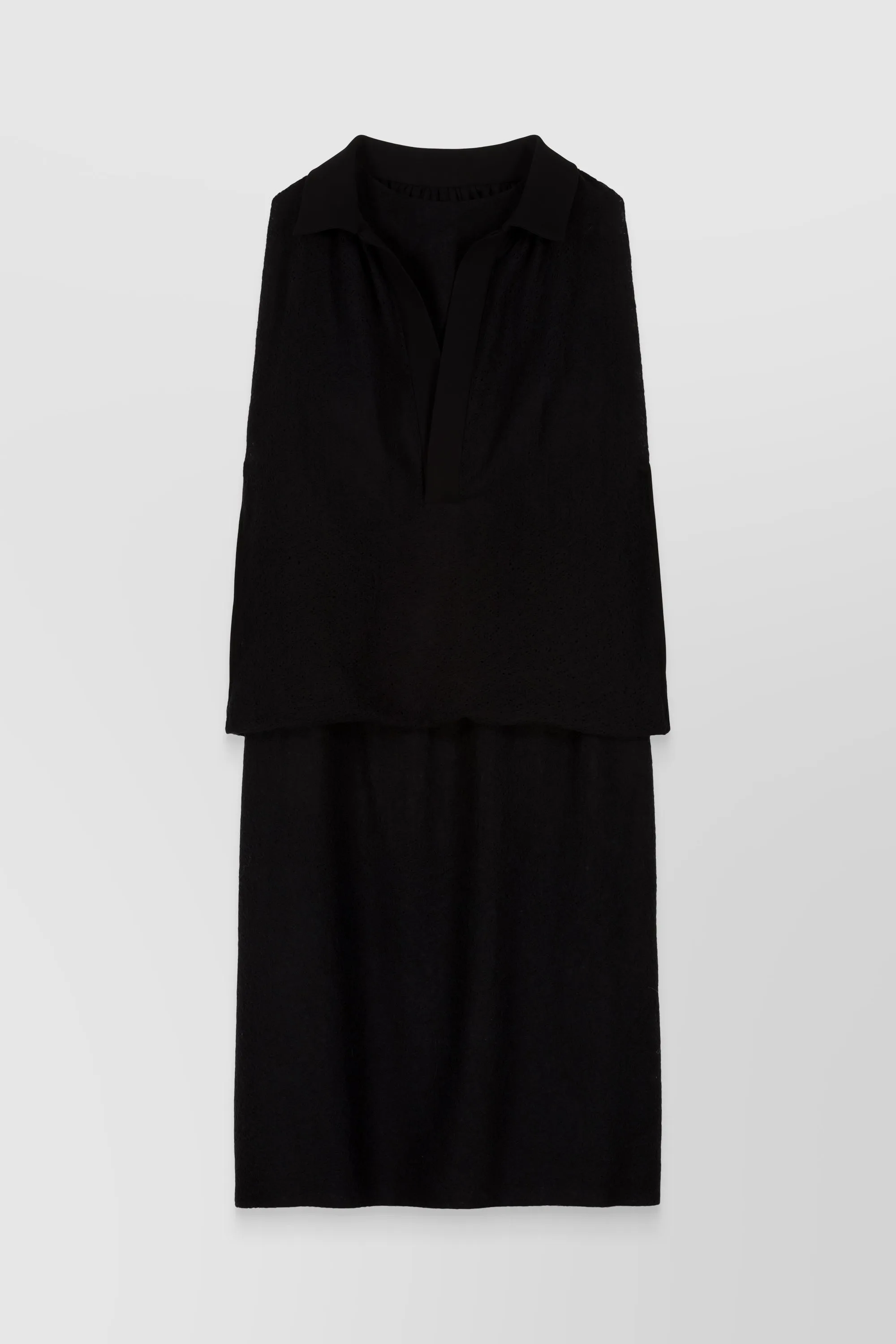 Wool perforated cape dress