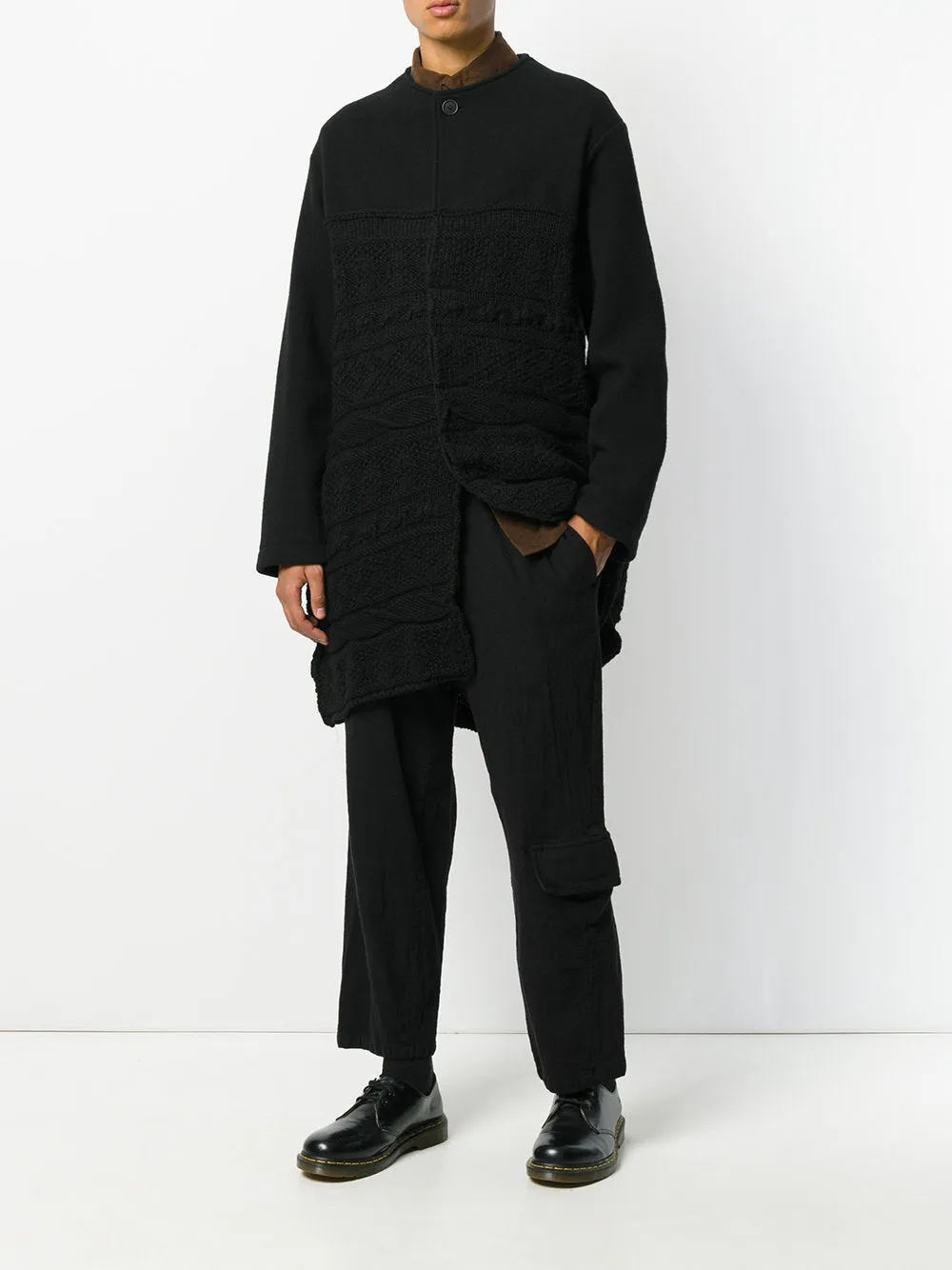 Wool Texture Pattern Knit Collarless Cardigan