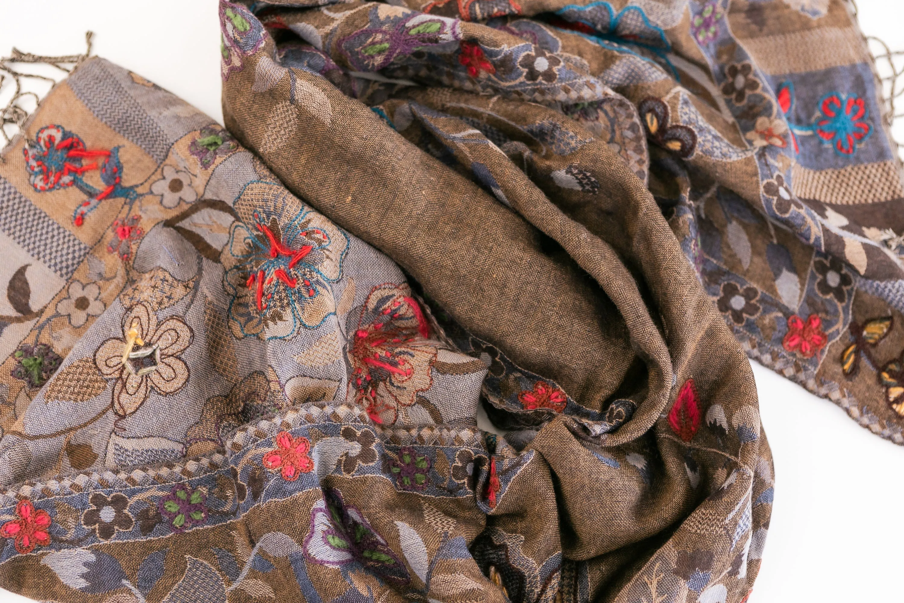 Woven Embroidered Wool Wrap