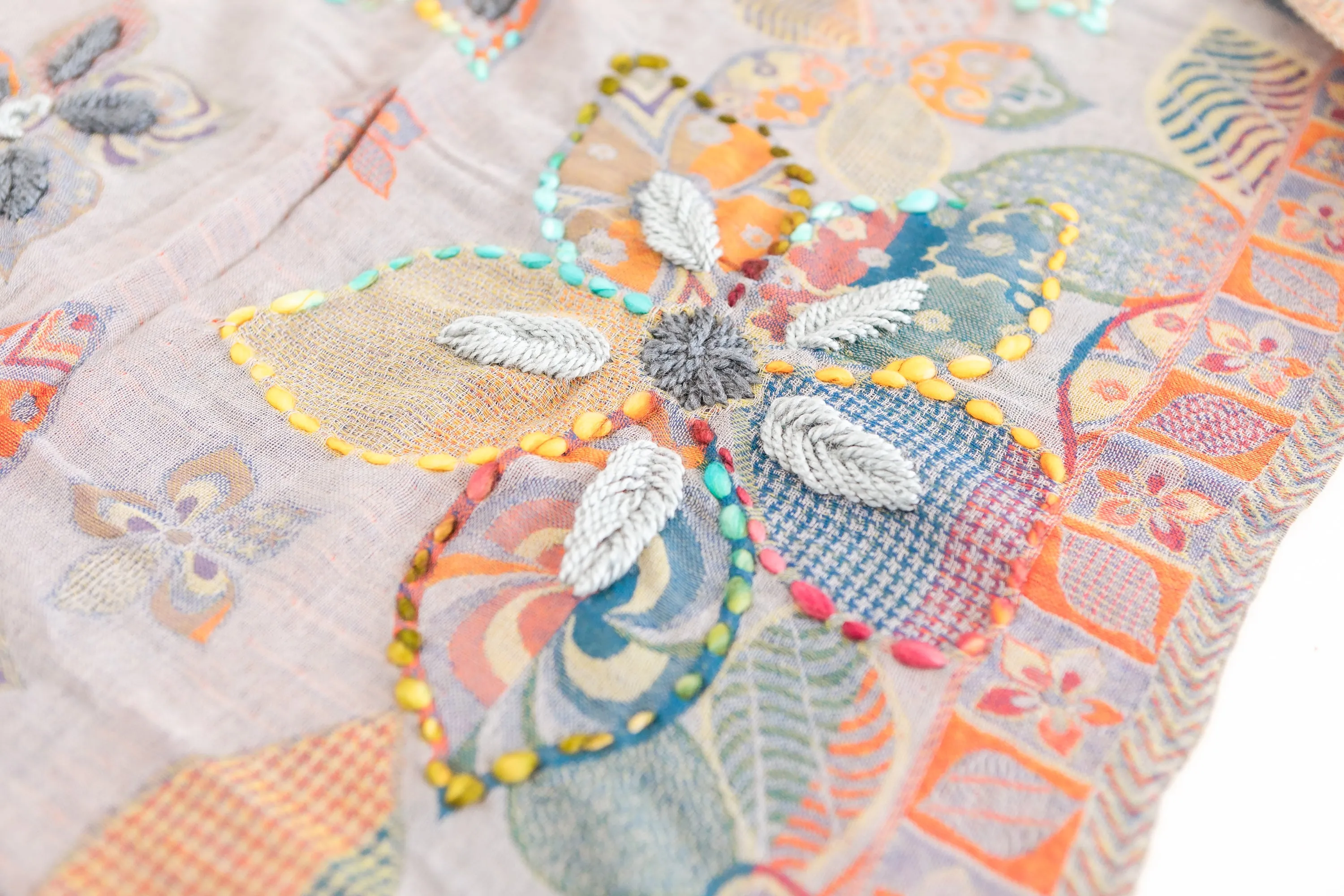 Woven Embroidered Wool Wrap