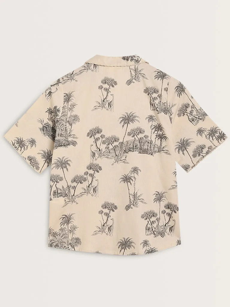 Wunderlove Beige Cotton Shirt with High-Rise Pyjamas Set