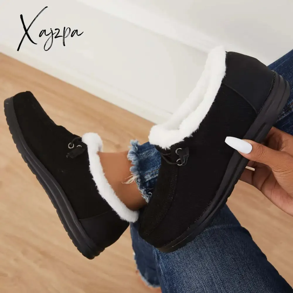Xajzpa - Flat Slip-On Bootie Warm Lining Ankle Snow Boots