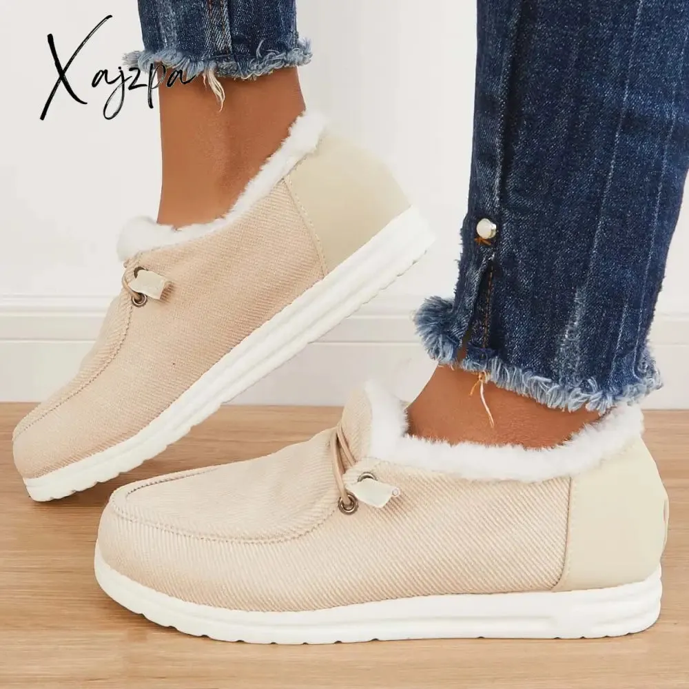 Xajzpa - Flat Slip-On Bootie Warm Lining Ankle Snow Boots