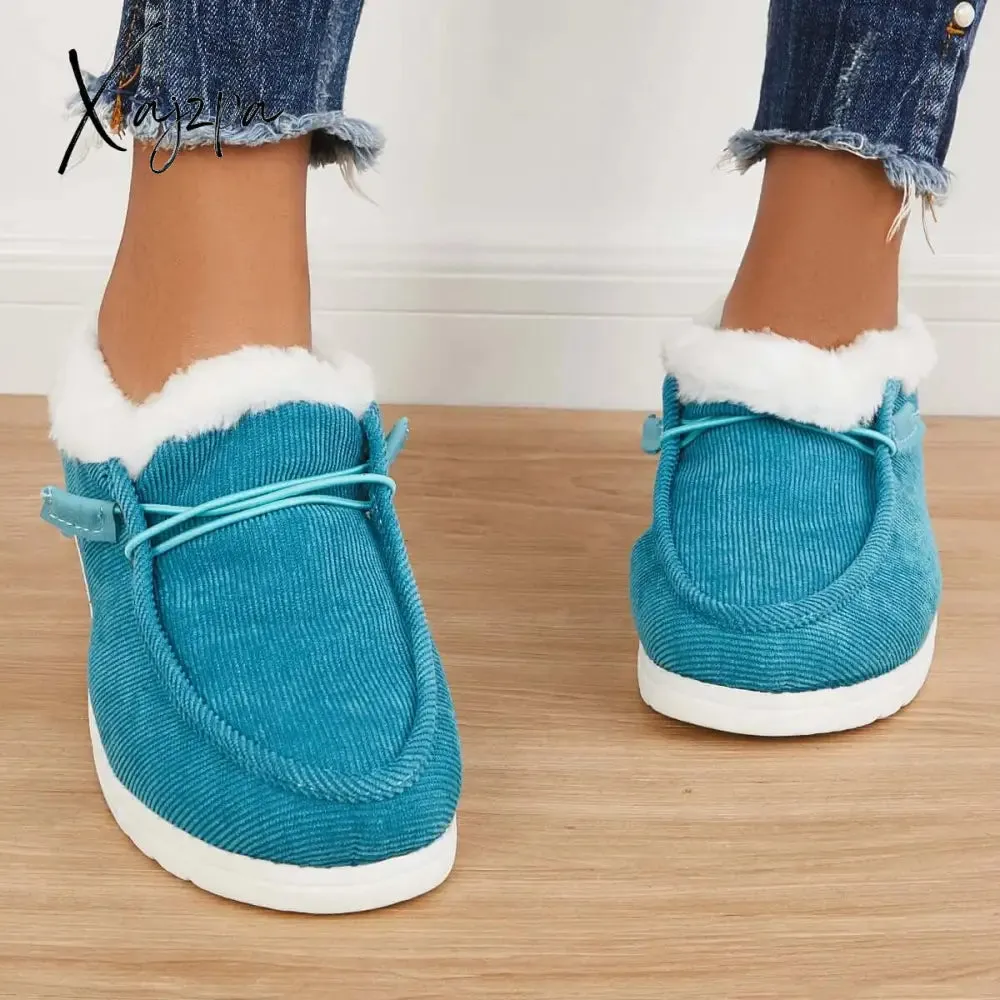 Xajzpa - Flat Slip-On Bootie Warm Lining Ankle Snow Boots