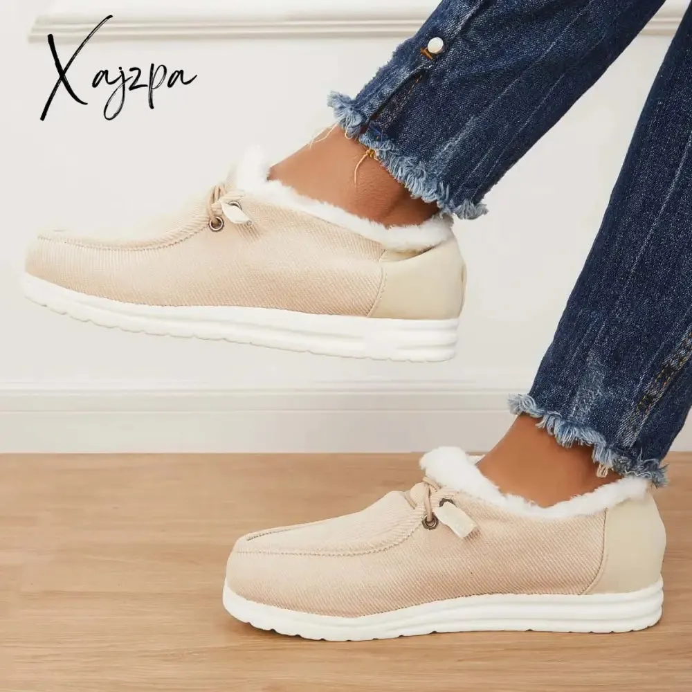 Xajzpa - Flat Slip-On Bootie Warm Lining Ankle Snow Boots