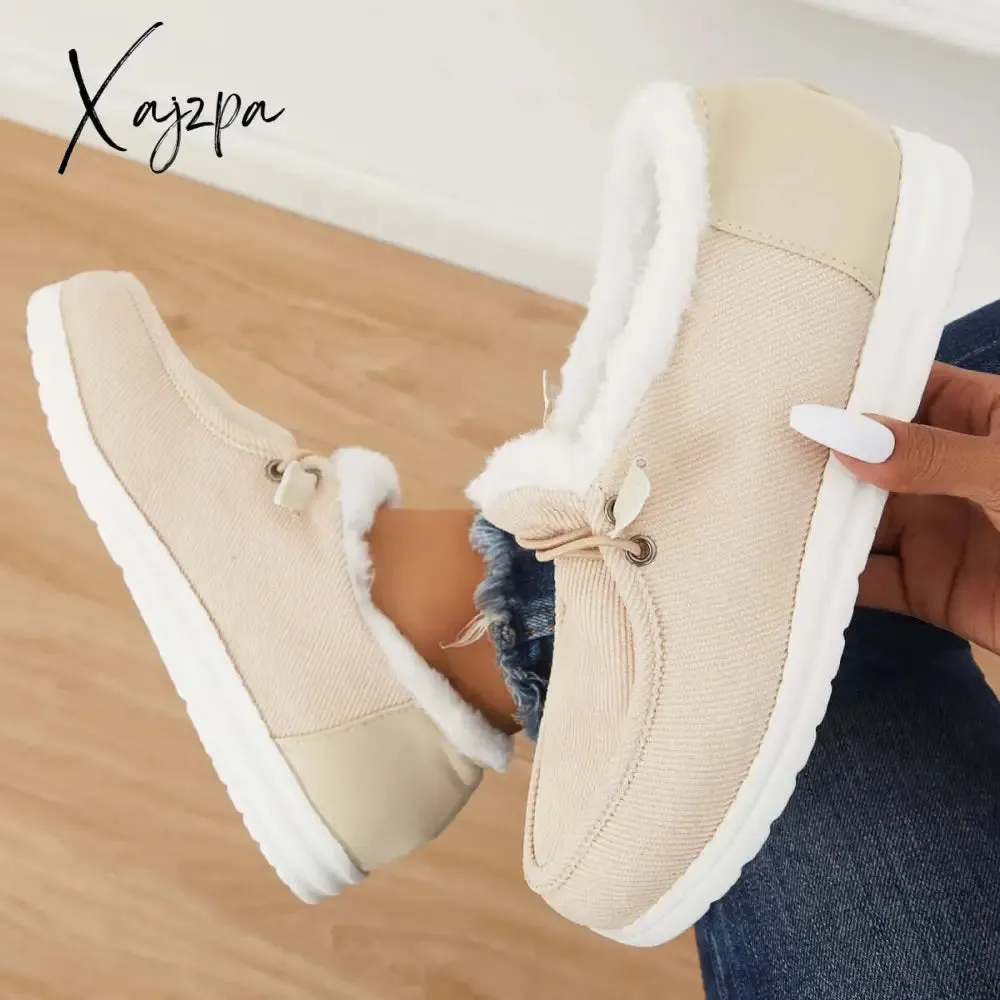 Xajzpa - Flat Slip-On Bootie Warm Lining Ankle Snow Boots