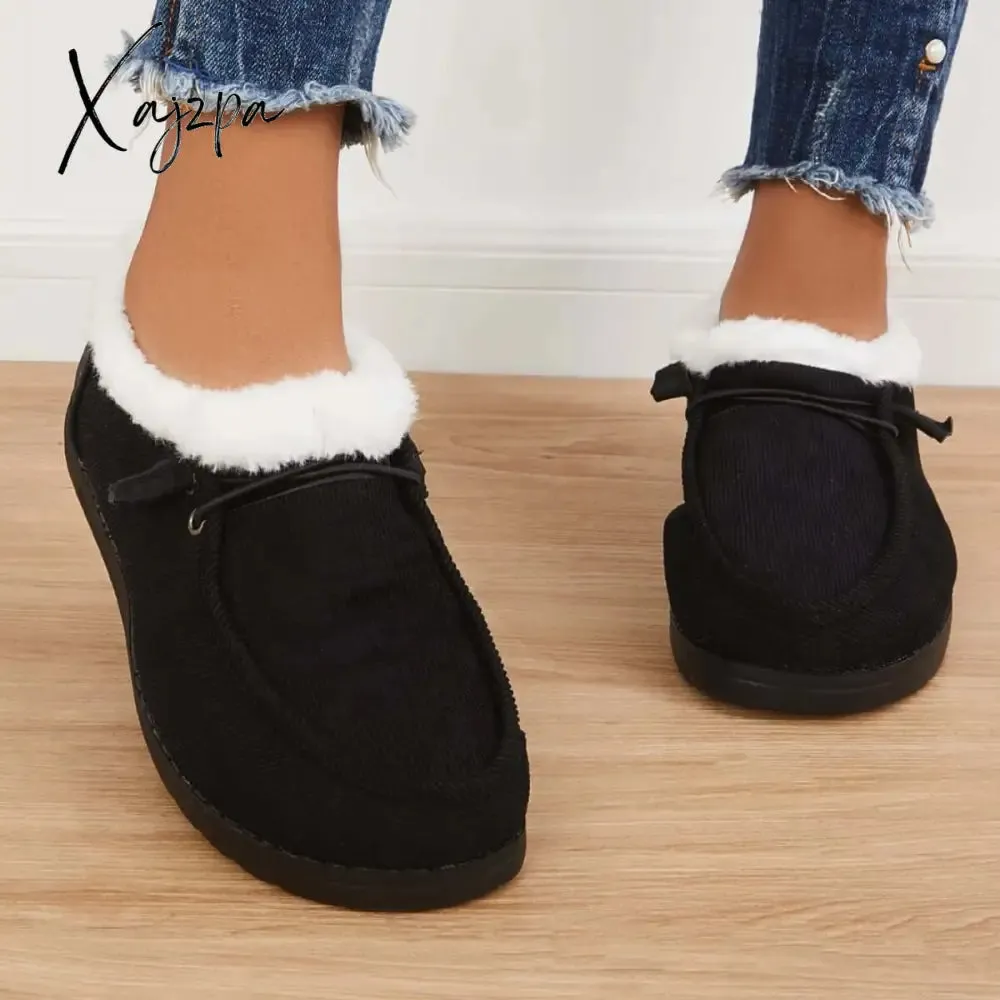 Xajzpa - Flat Slip-On Bootie Warm Lining Ankle Snow Boots