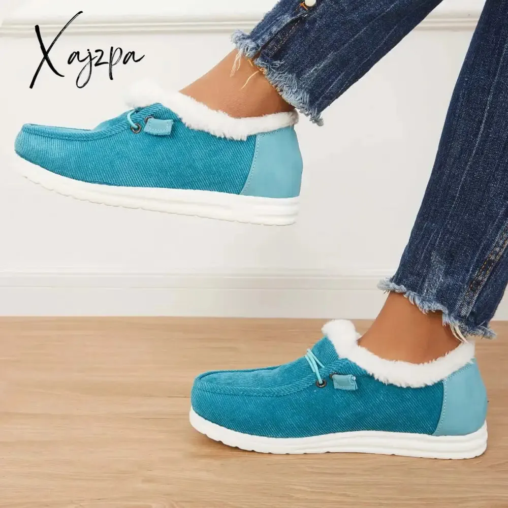 Xajzpa - Flat Slip-On Bootie Warm Lining Ankle Snow Boots