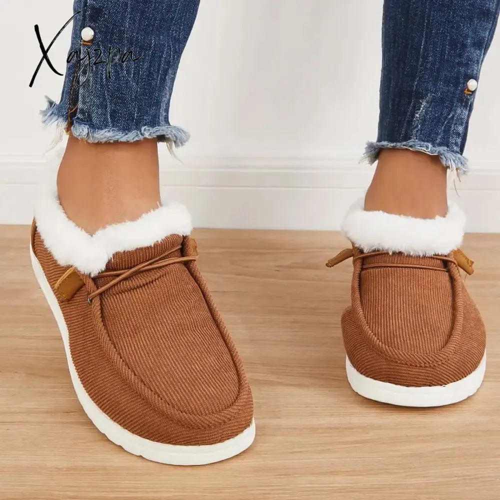 Xajzpa - Flat Slip-On Bootie Warm Lining Ankle Snow Boots