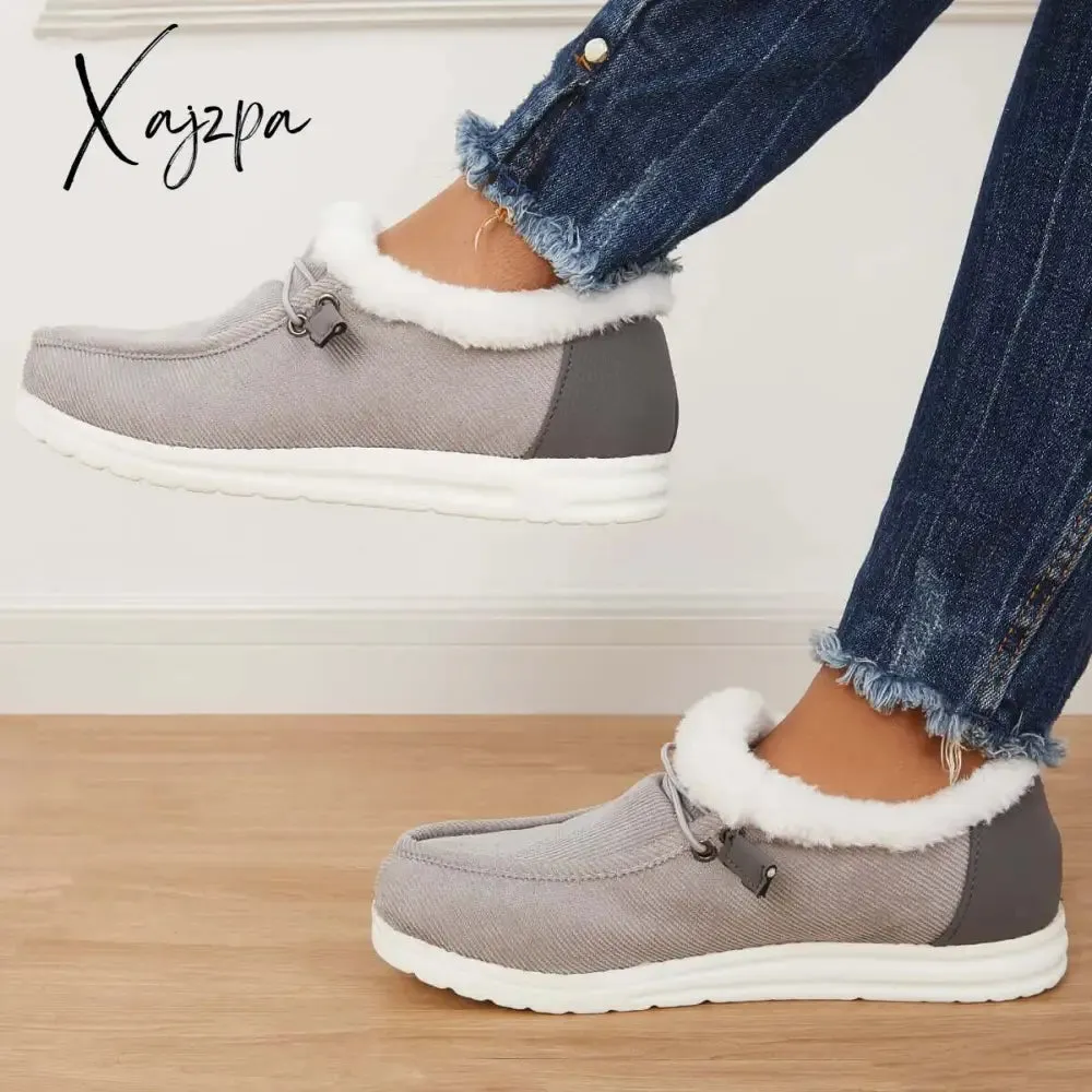 Xajzpa - Flat Slip-On Bootie Warm Lining Ankle Snow Boots