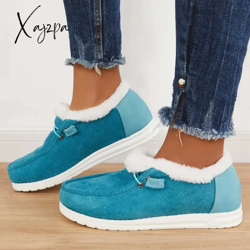 Xajzpa - Flat Slip-On Bootie Warm Lining Ankle Snow Boots
