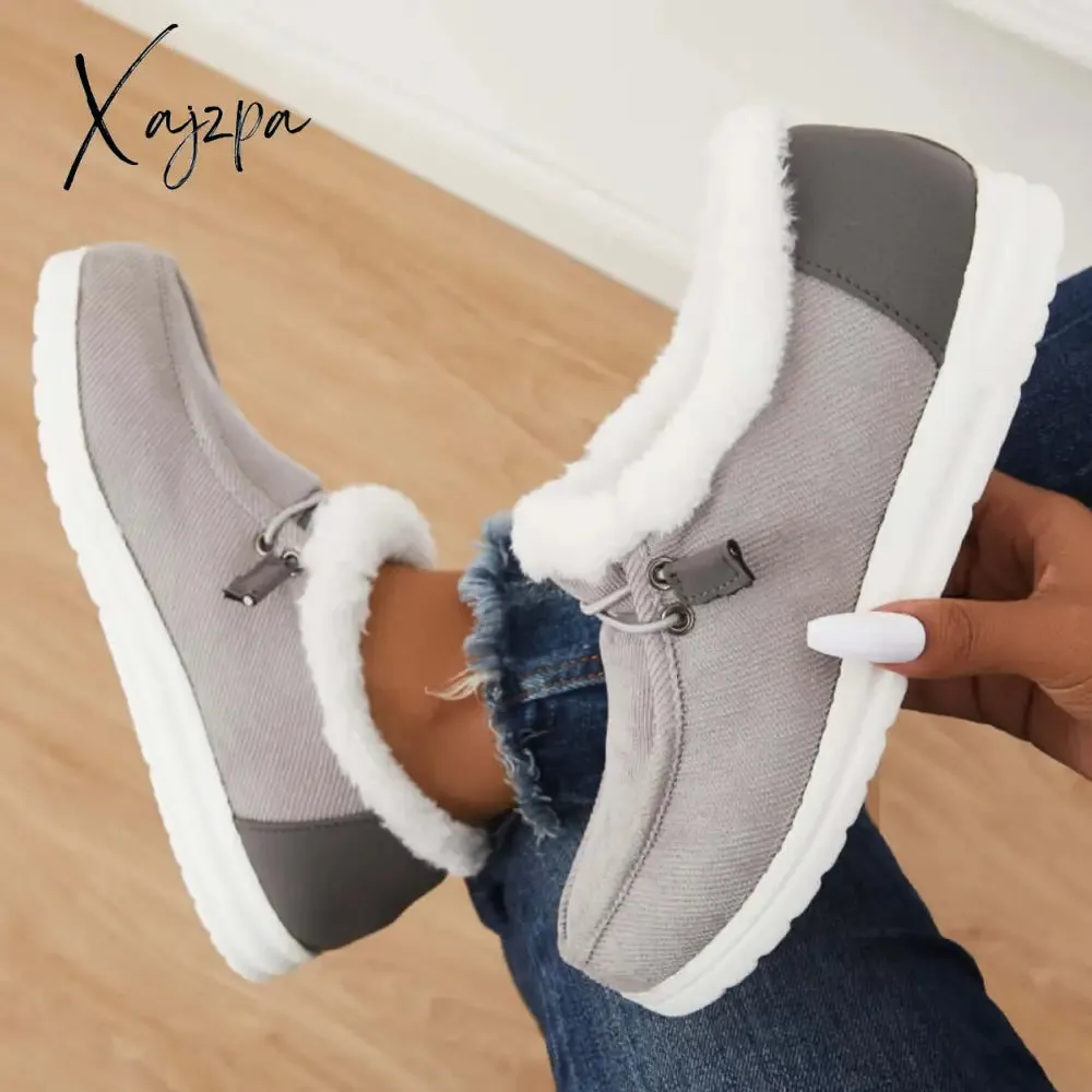 Xajzpa - Flat Slip-On Bootie Warm Lining Ankle Snow Boots