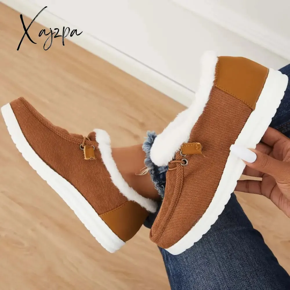 Xajzpa - Flat Slip-On Bootie Warm Lining Ankle Snow Boots