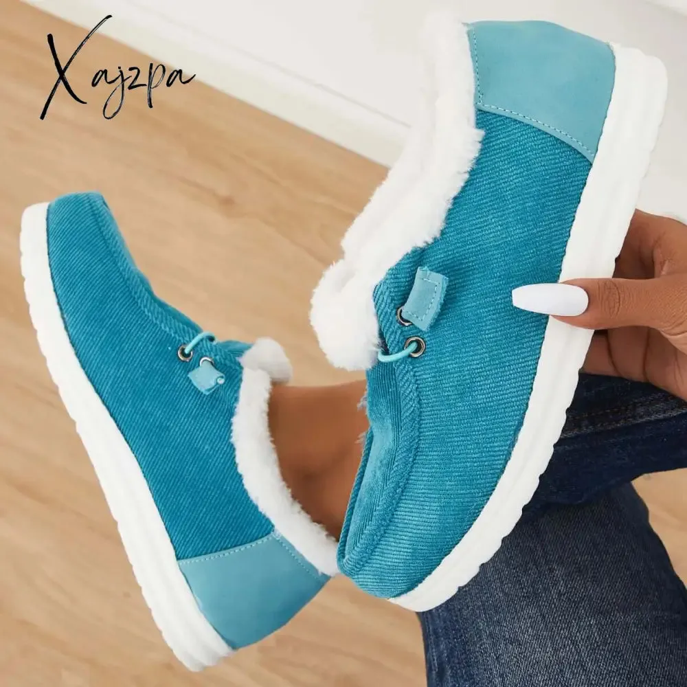 Xajzpa - Flat Slip-On Bootie Warm Lining Ankle Snow Boots