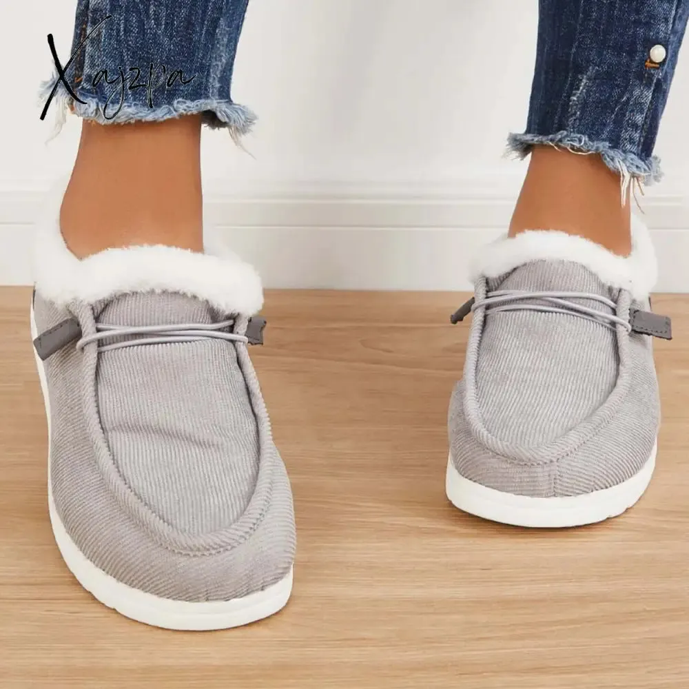 Xajzpa - Flat Slip-On Bootie Warm Lining Ankle Snow Boots
