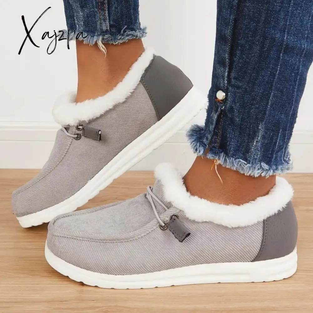 Xajzpa - Flat Slip-On Bootie Warm Lining Ankle Snow Boots