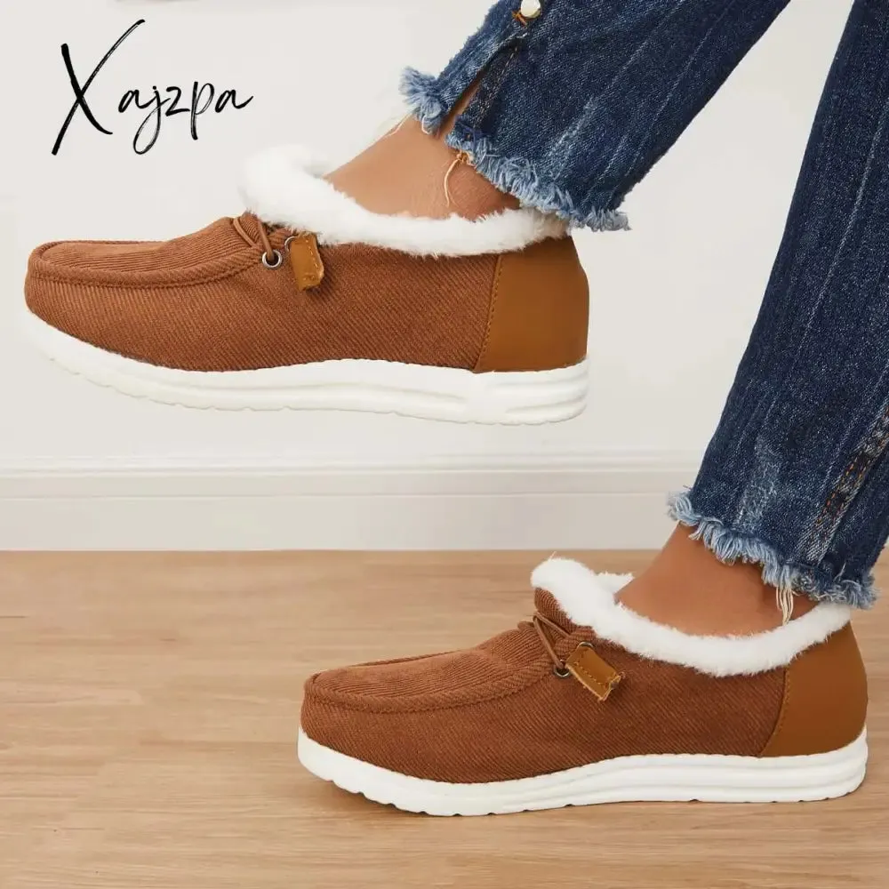 Xajzpa - Flat Slip-On Bootie Warm Lining Ankle Snow Boots