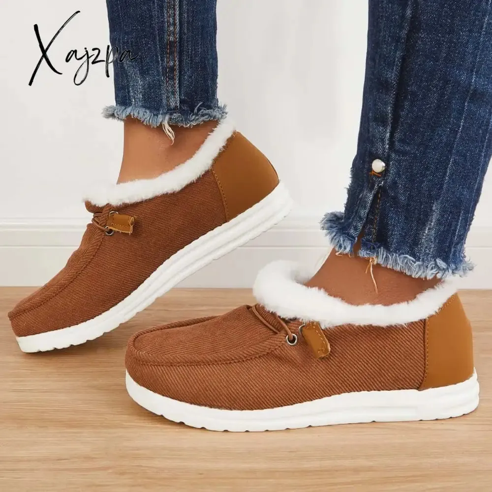 Xajzpa - Flat Slip-On Bootie Warm Lining Ankle Snow Boots
