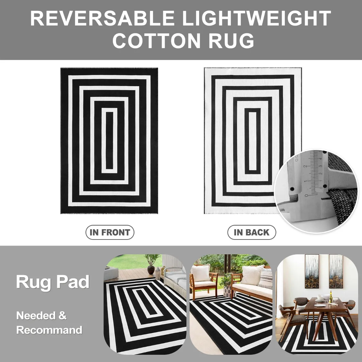 Yanis Modern Geometric Cotton Indoor Outdoor Black Area Rug