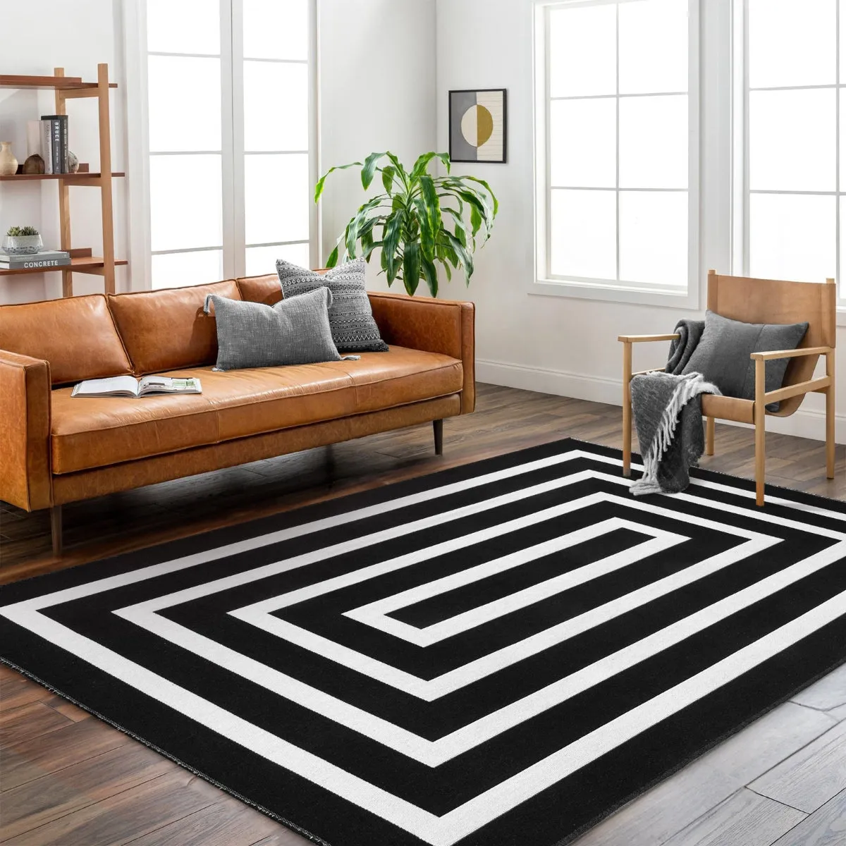 Yanis Modern Geometric Cotton Indoor Outdoor Black Area Rug