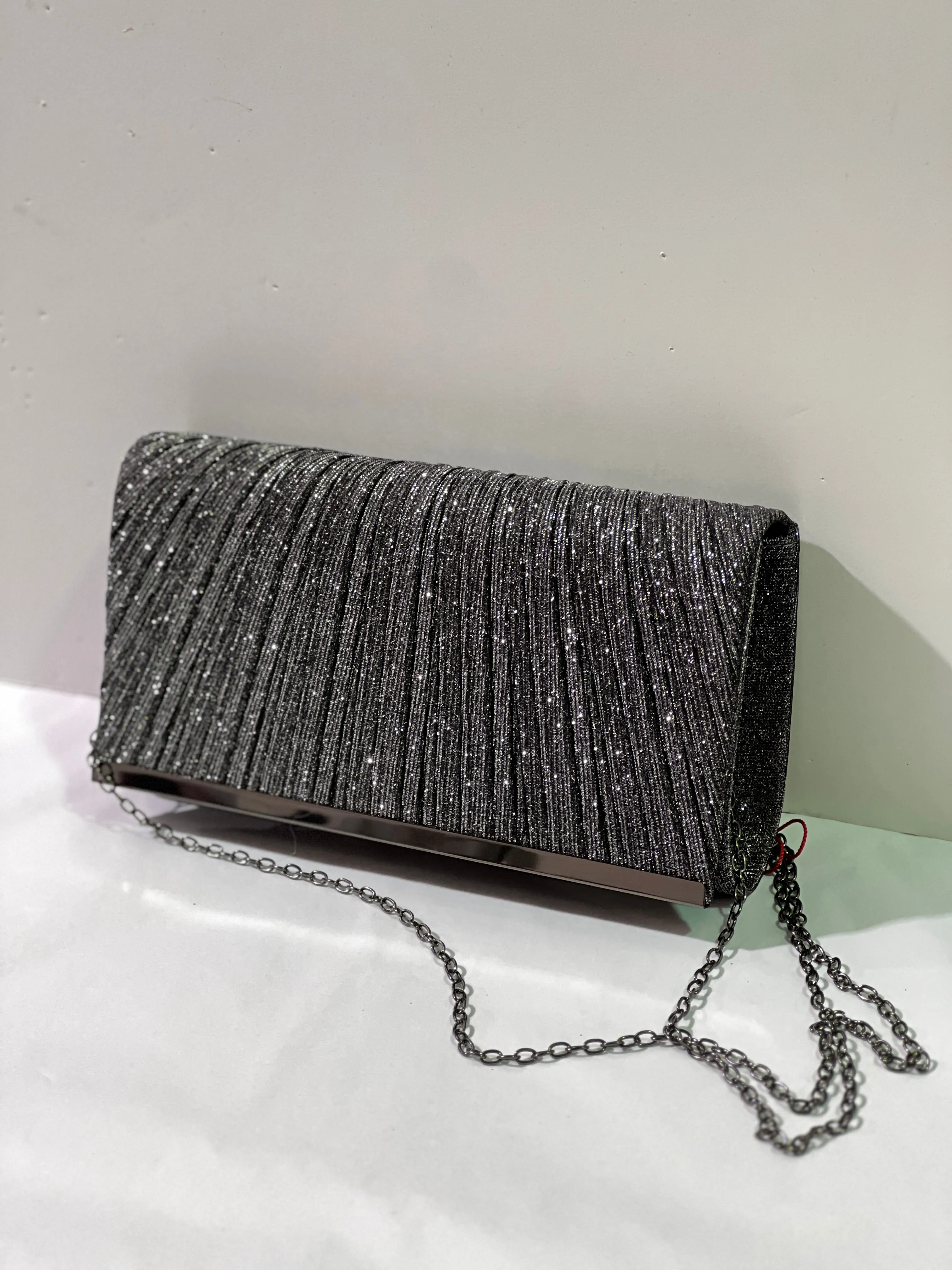 Yara Pleated Glitter Clutch