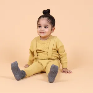 Yellow Dungaree Knitted Winter Co-Ord Set with Cap