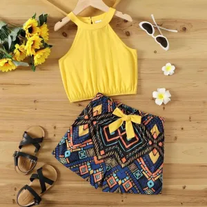 Yellow Halter Camisole & Exotic Shorts Set - Kids Girls  (2pcs)