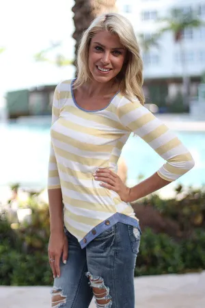 Yellow Striped Top with Buttons