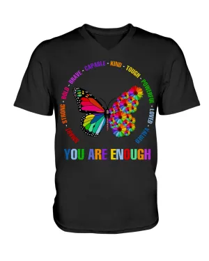 You Are Enough Butterfly And Flower Bella   Canvas Unisex Short Sleeve V-Neck Tee