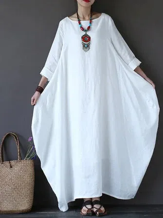 ZANZEA Women Plus Size Cotton Linen Solid Baggy Pockets Summer Maxi Dress