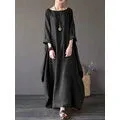 ZANZEA Women Plus Size Cotton Linen Solid Baggy Pockets Summer Maxi Dress