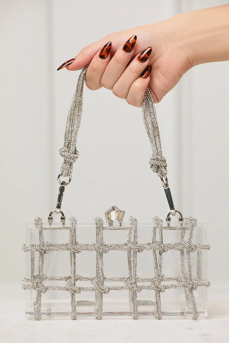 Ziggy Clear Rhinestone Clutch (Silver)